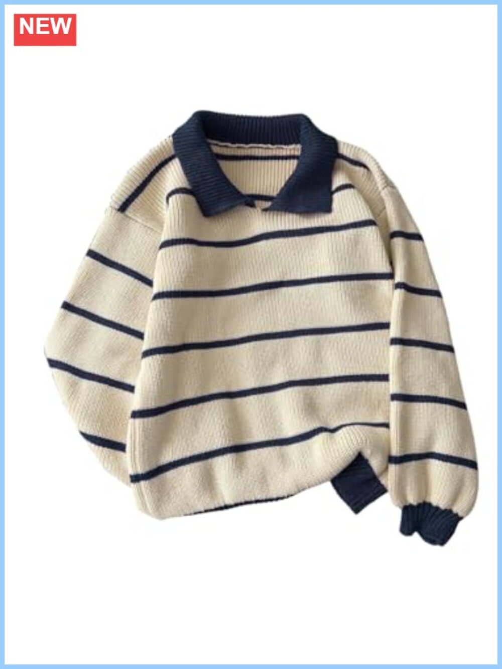 Striped Collared Oversized Knit Pullover Sweater Lightweight